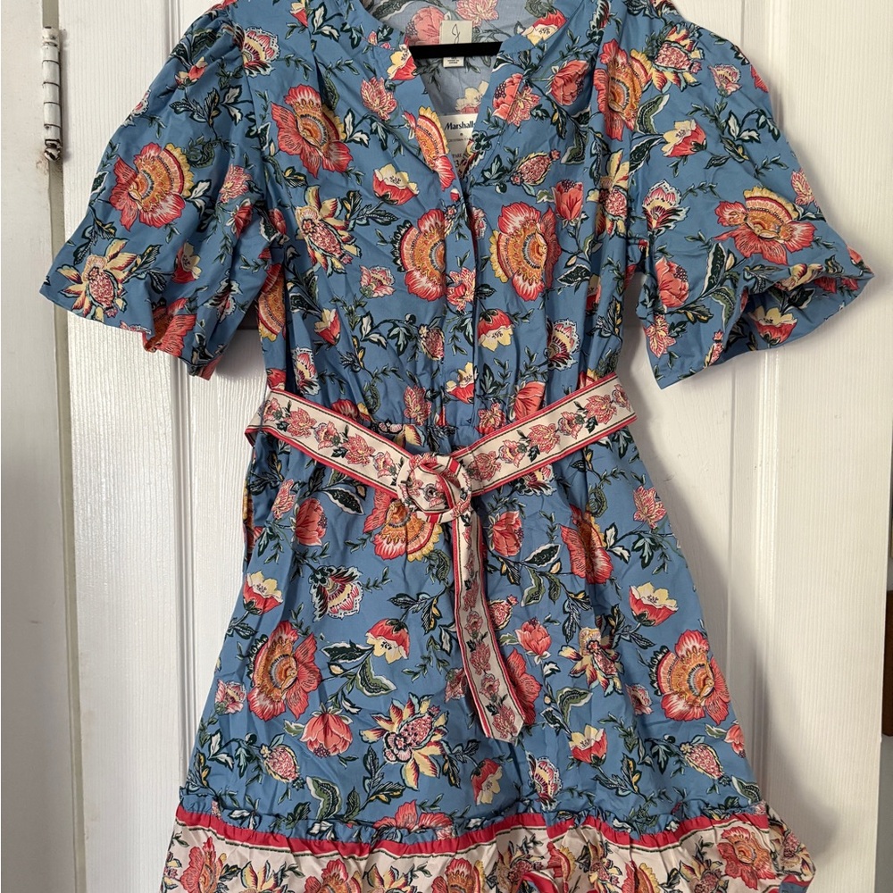 Joie Floral Puff Sleeve Belted Cotton Dress